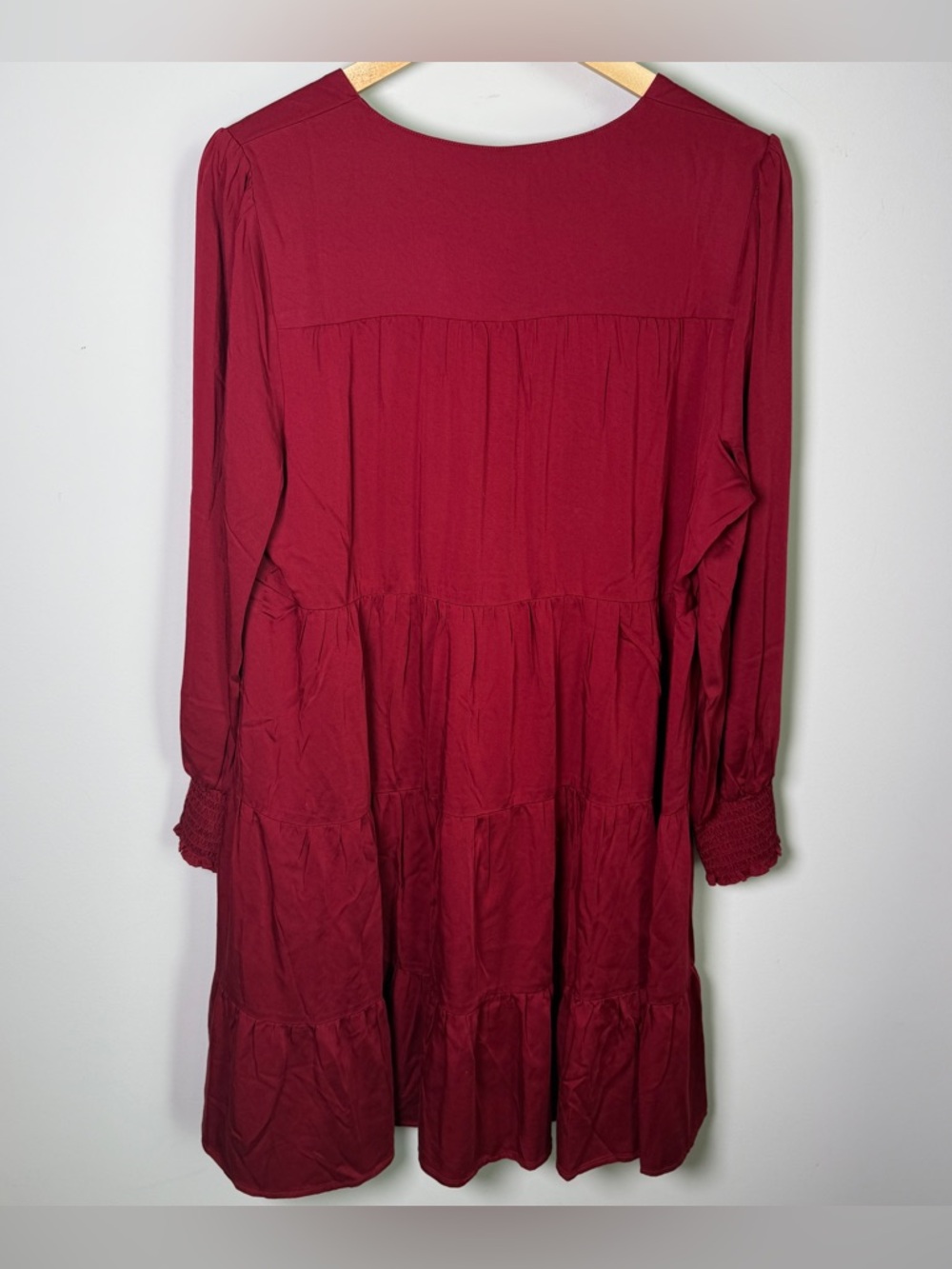 J.Jill NWT Tiered Viscose Dress | Crimson | Long Ruffle Sleeve Boho| Size L - Picture 7 of 11